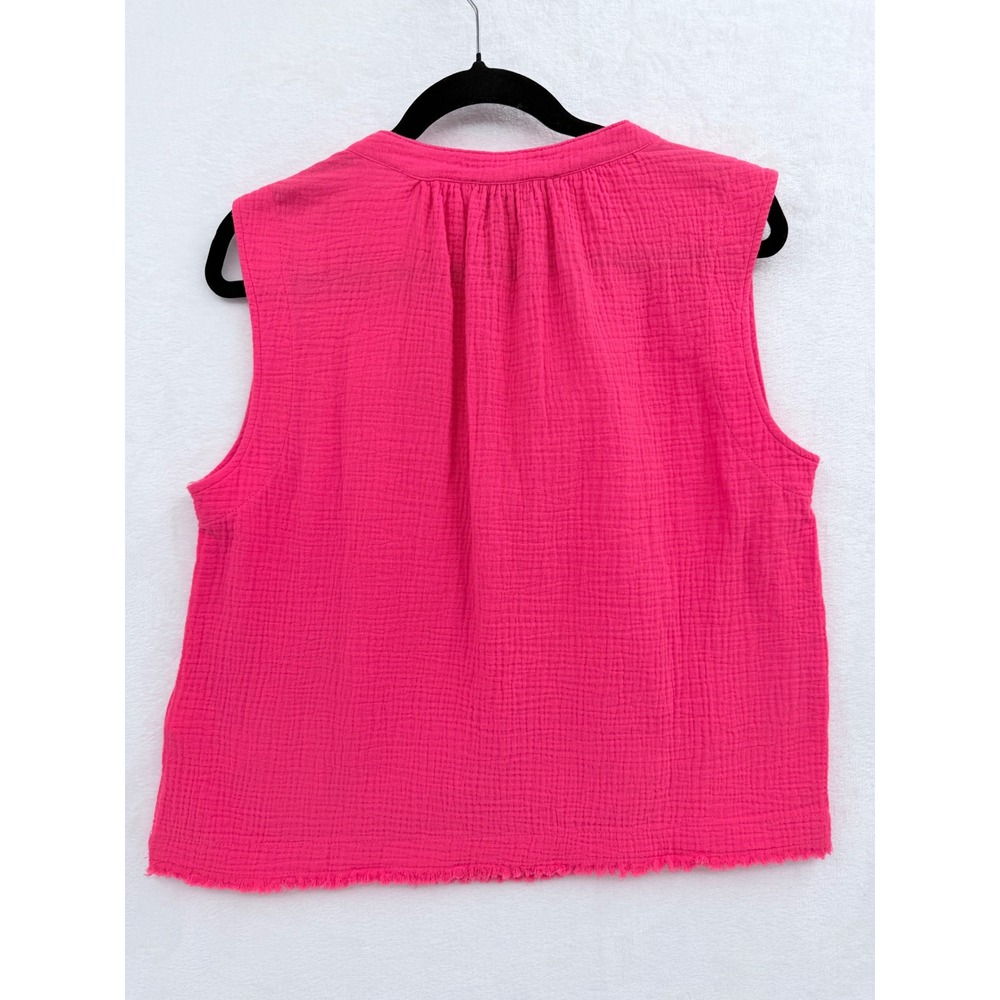 DKNY Hot Pink 100% Cotton Double Gauze Sleeveless Blouse Small Boho - Picture 2 of 5